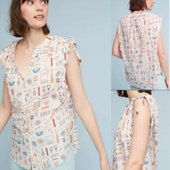 Anthropologie Danielle Kroll Egyptian Artifacts Button Down Tank SMALL - Picture 1 of 9